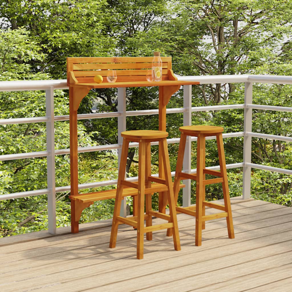 3 Piece Balcony Bar Set Solid Wood Acacia - Soothe Seating